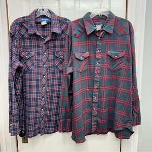 Wrangler western wear pearl snap button down flannel shirts men's 2xlt‎ 2xl tall